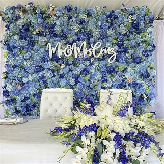 Fundo de painel de flores artificiais 3D de parede de flores azuis