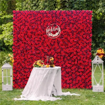 Painéis de parede vermelhos da flor do falso para a decoração da casa do salão de beleza do hotel da festa de casamento
